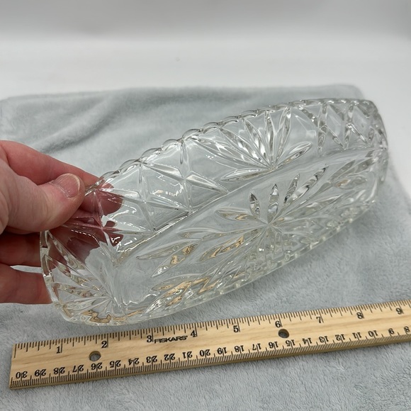 Hazel Atlas Pressed Cut Glass Celery/Relish Dish in “Star & Fan Pattern” - Picture 3 of 7